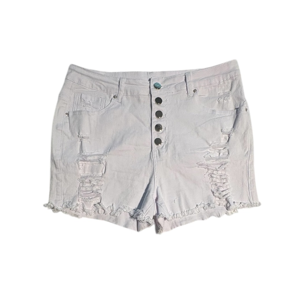 White High Waisted Distressed Button Fly Denim Short Size L Summer Grunge Casual